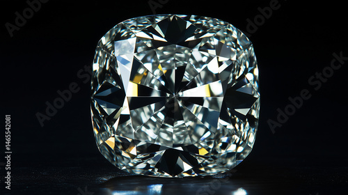Obraz na płótnie Macro shot of a cushion-cut diamond with sharp, faceted edges. w salonie