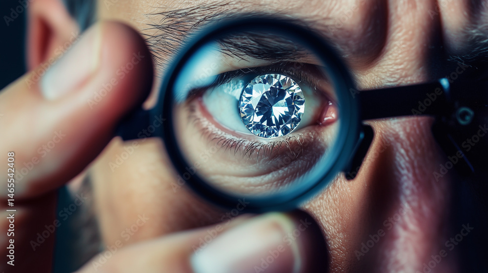 Macro shot of a flawless diamond under a jewelerâs loupe.