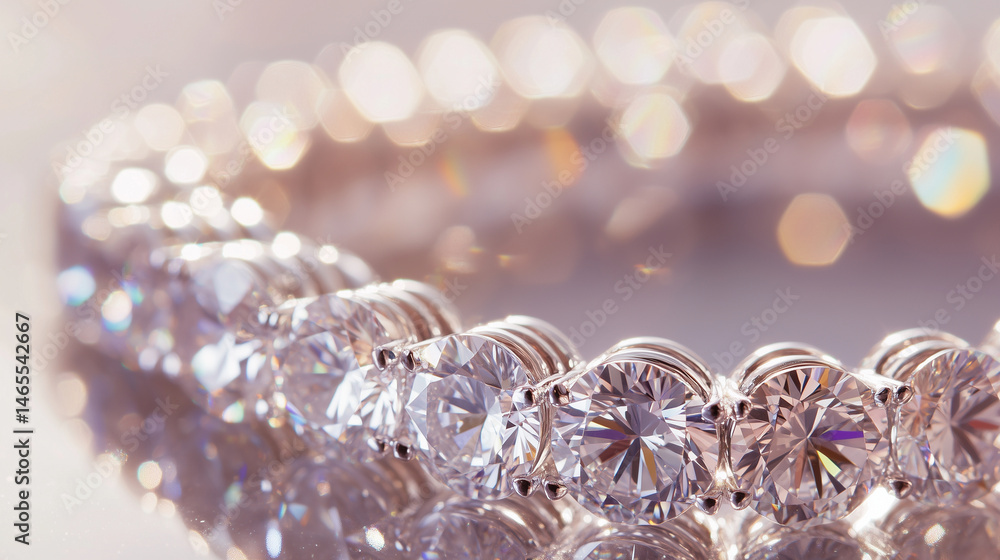Close-up of a diamond bracelet shimmering in soft light.