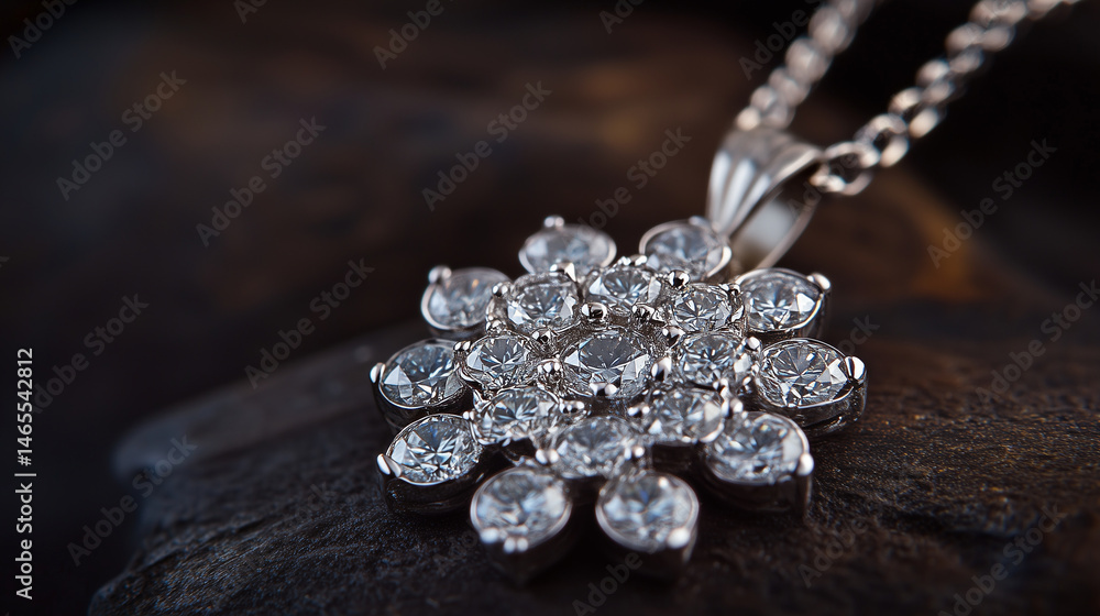 Detailed image of a cluster of small pavé diamonds on a pendant.