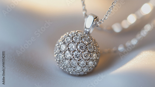 Detailed image of a cluster of small pavÃ© diamonds on a pendant.