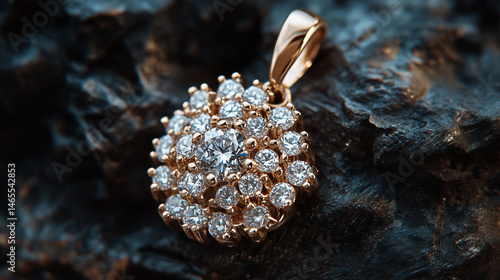 Detailed image of a cluster of small pavÃ© diamonds on a pendant.