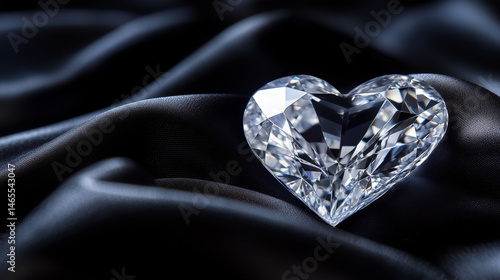 Obraz na płótnie Detailed view of a heart-shaped diamond glinting against black silk. w salonie