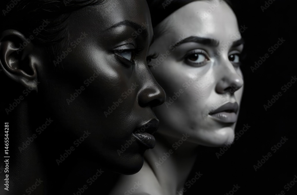 Obraz premium female profile on black background monochrome image with copyspace