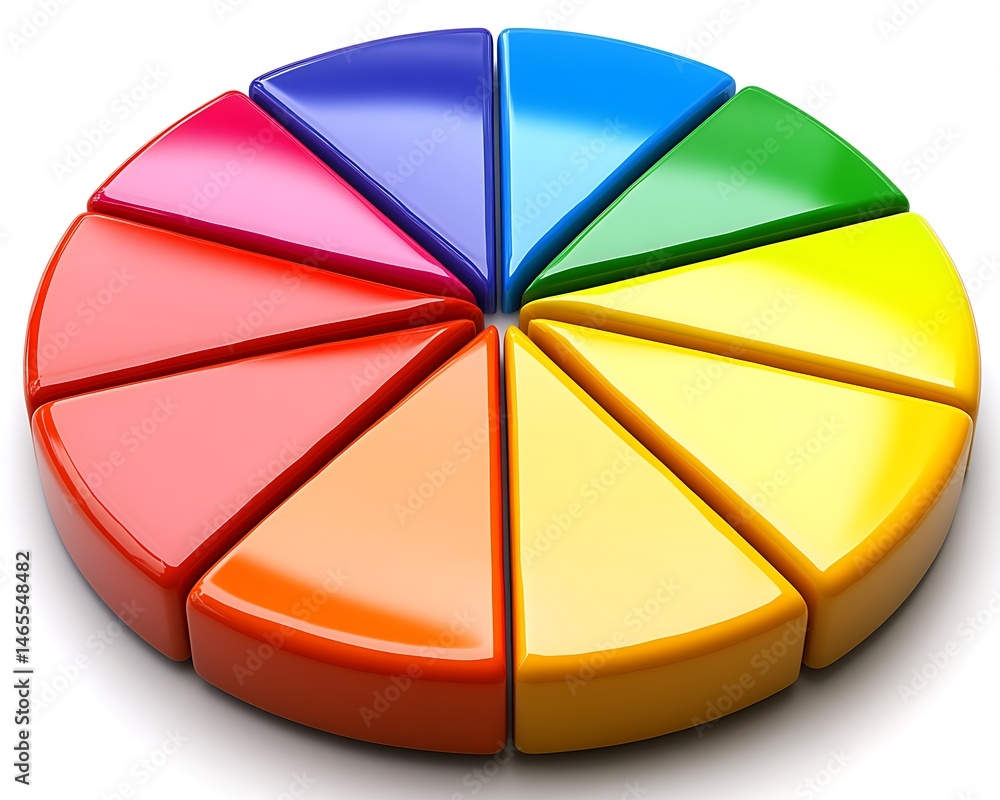 Obraz premium Colorful pie chart slices arranged in a circle.