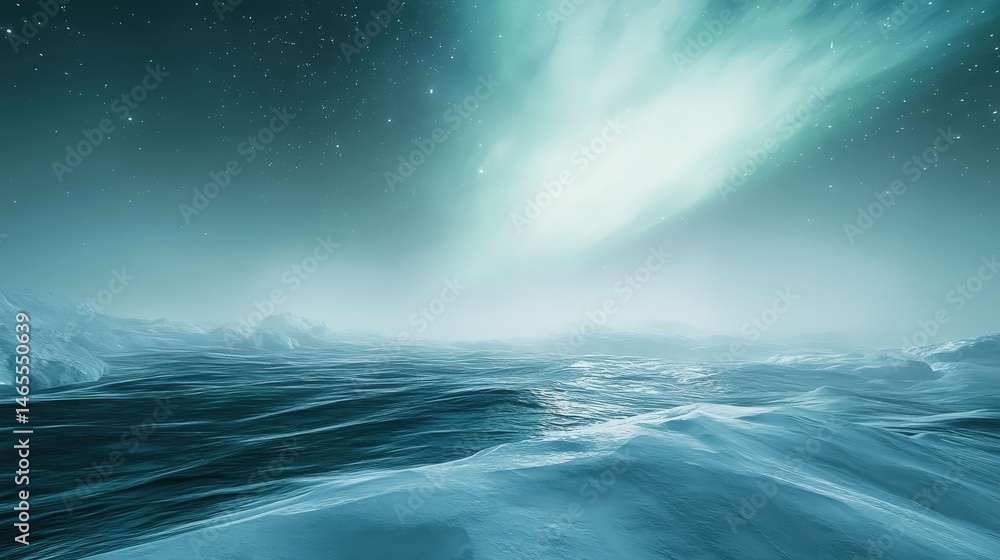 Fototapeta premium Frozen landscape under a starry night aurora.