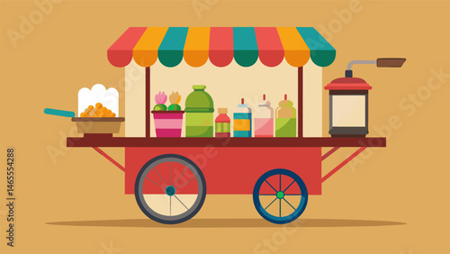 A traditional Mexican nieve cart overflowing with various flavors and toppings beckoning passersby with its colorful display and sweet scents.. Vector illustration