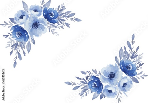 Wallpaper Mural Watercolor floral frame with blue flowers and leaves on white background Torontodigital.ca