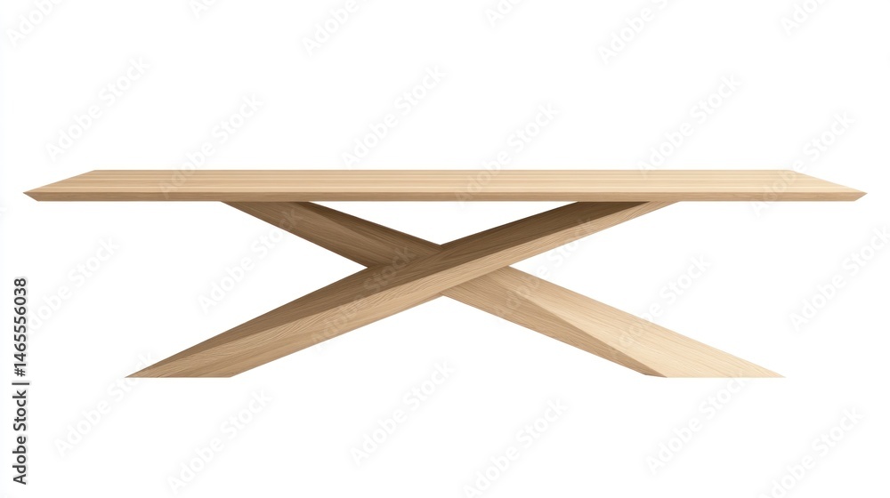 Modern light-colored wooden dining table with a unique X-shaped base. Features a simple rectangular top and a contemporary, minimalist design Modern light-colored wooden dining table with a unique X-shaped base. Features a simple rectangular top and a contemporary, minimalist design