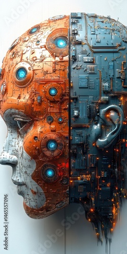 Wallpaper Mural Detailed robotic head profile showcasing intricate circuitry and futuristic engineering, highlighting mechanical aspects and complex design Torontodigital.ca
