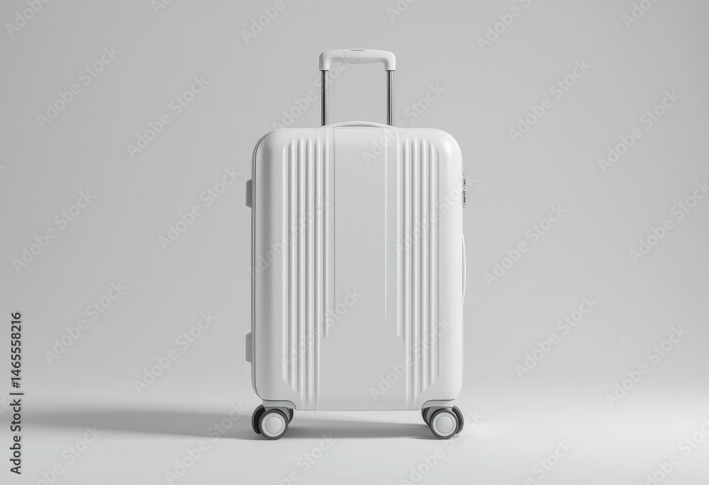 White Suitcase Luggage Ready for Travel and Vacations on Plain Background
