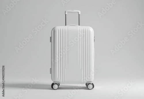 Obraz na płótnie White Suitcase Luggage Ready for Travel and Vacations on Plain Background w salonie