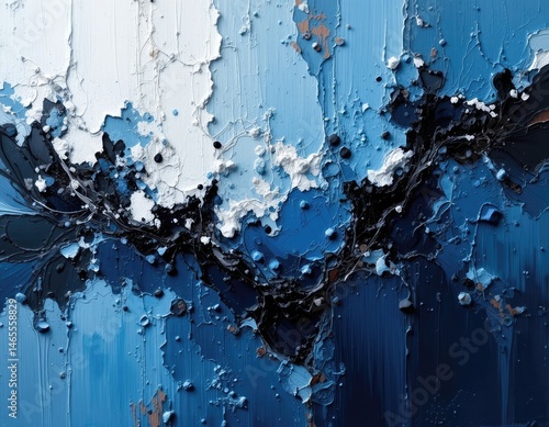 Abstract Acrylic Painting Texture with Blue and White Colors