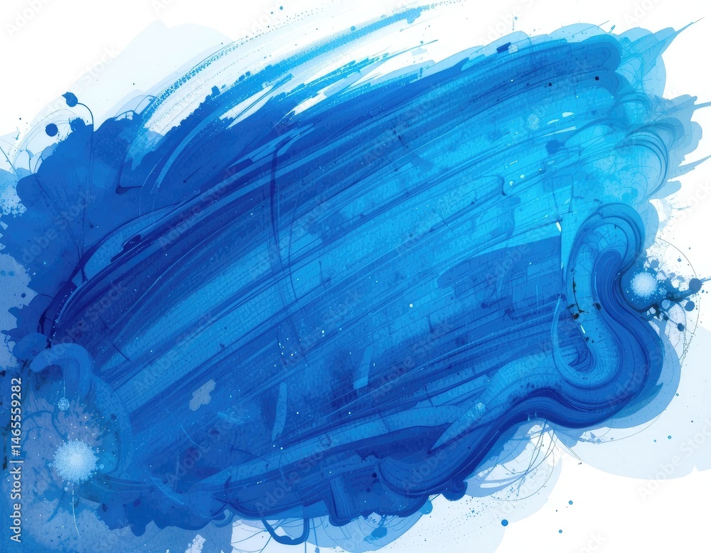 Abstract Blue Ink Splash with Artistic Brush Strokes and Splatters