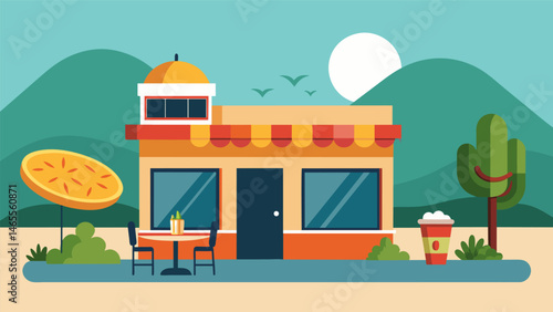 A quaint restaurant tucked away in a small town serves up traditional tostadas and icy Agua de Jamaica a favorite a locals and tourists alike.. Vector illustration
