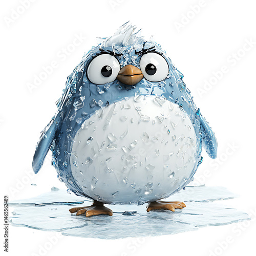 A Cartoon Penguin Waddling Across Ice Isolated on Transparent Background