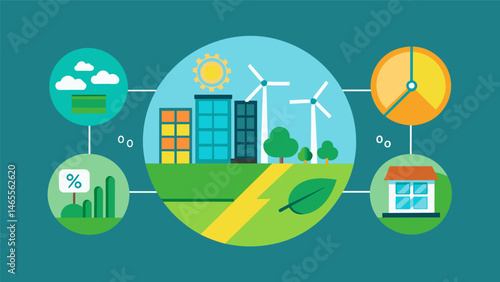 A chart showcasing the percentage of renewable energy sources being utilized on a smart grid network demonstrating the positive impact on both efficiency and sustainability.. Vector illustration