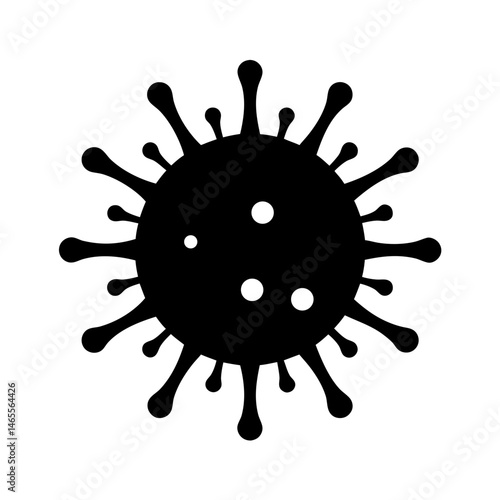 Black and white vector representation of a spherical spiky virus illustration