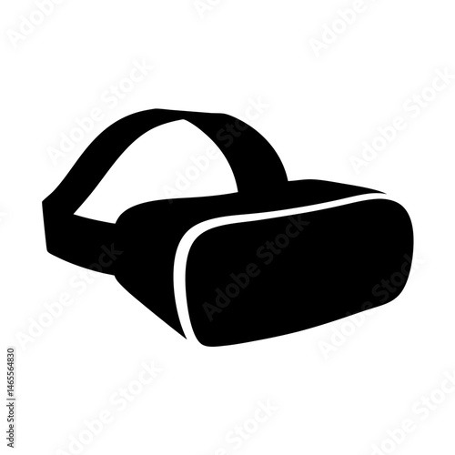 A simple black and white silhouette of a virtual reality headset icon