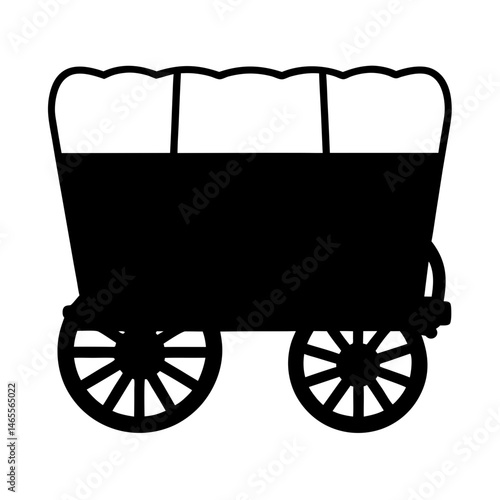 Icon of a Covered Wagon Silhouette on White Background with Black