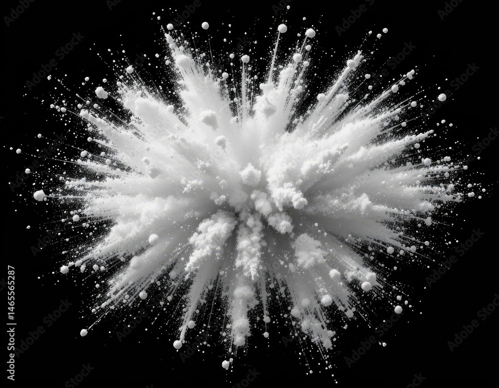 Exploding White Powder Creates a Starburst Against Black Background