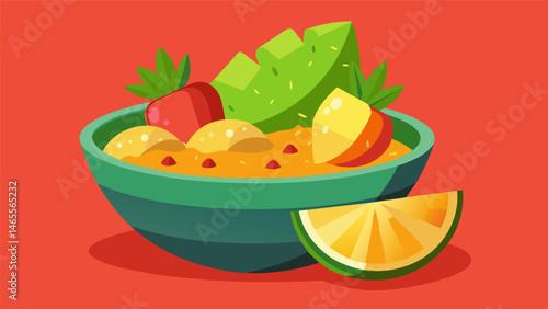 A fruity salsa bursting with tropical flavors including juicy pineapple sweet mango and tangy lime.. Vector illustration