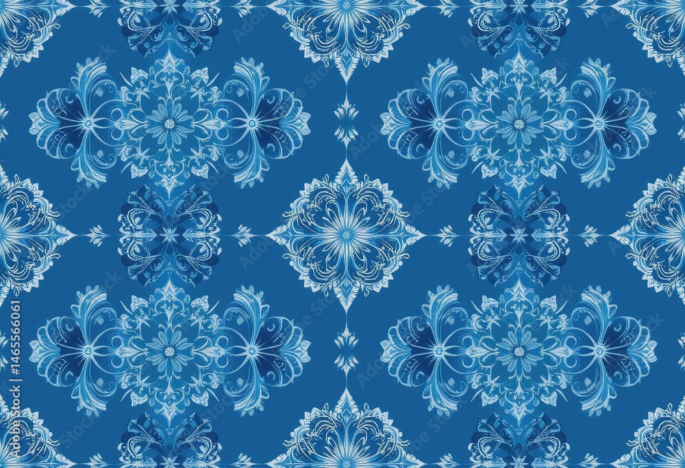Intricate Floral Pattern in Shades of Blue Seamlessly Repeating Ornamentally