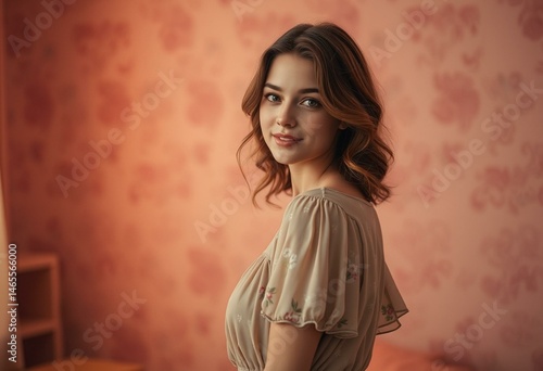 Retro female portrait with flowing dress and soft focus