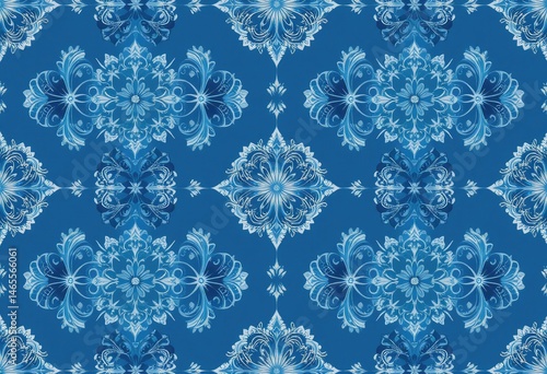 Obraz na płótnie Intricate Floral Pattern in Shades of Blue Seamlessly Repeating Ornamentally w salonie