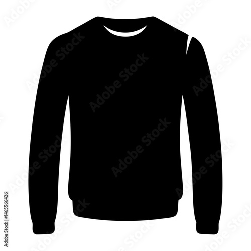 Black and White Graphic Illustration of a Solid Black Crew Neck Sweatshirt