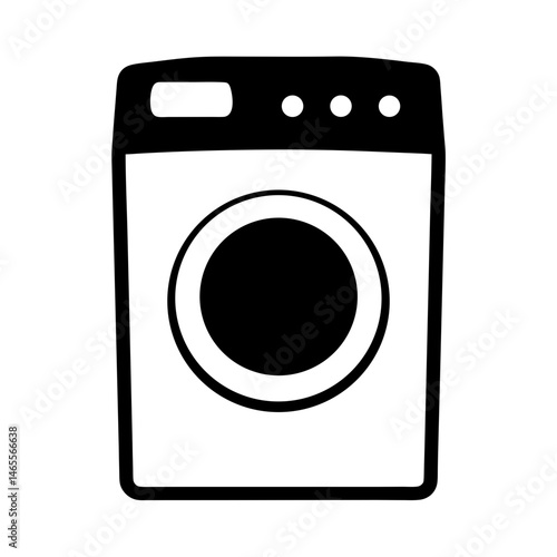 Minimalist illustration of a front loading washing machine in black and white