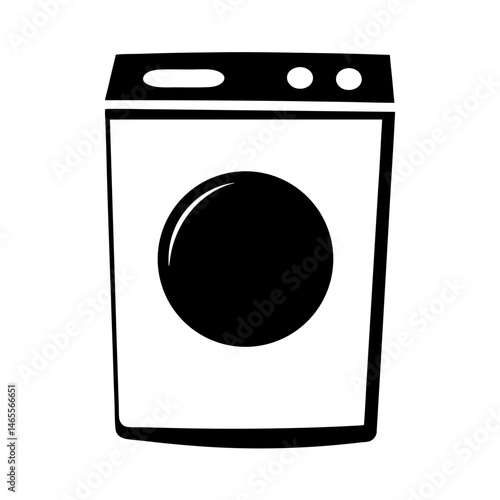 Front loading washing machine minimalist black and white vector illustration