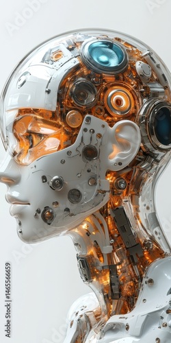 Wallpaper Mural Cyborg head with transparent casing displaying intricate mechanical components, futuristic humanlike robot for technology concepts Torontodigital.ca