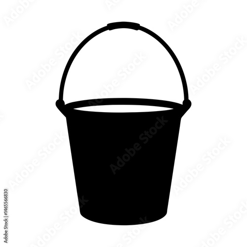 Simple isolated black silhouette of a bucket with a curved handle