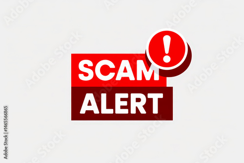 Red and white scam alert notification icon.