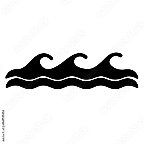 Black and white illustration of stylized ocean waves rolling together smoothly