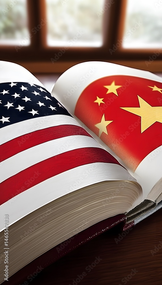 Realistic Open Book with Merged National Flags