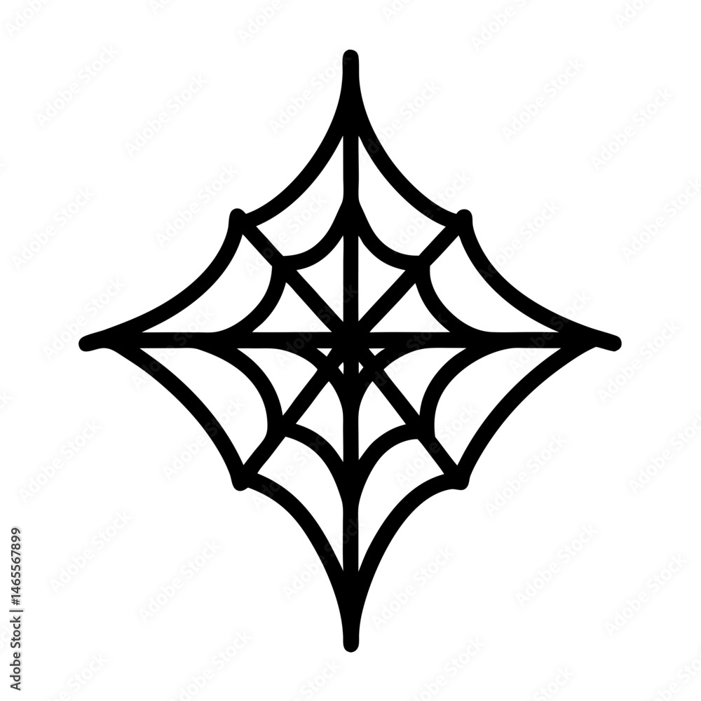 Stylized Spiderweb Illustration with Angular Design and Thick Black Outline