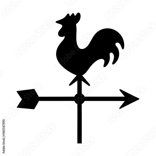 Silhouette of rooster weathervane with arrows, direction indicator and weather station