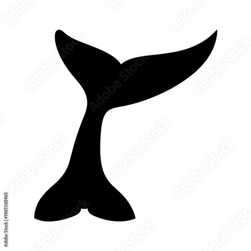 Black silhouette of a whale tail fluke on a white background