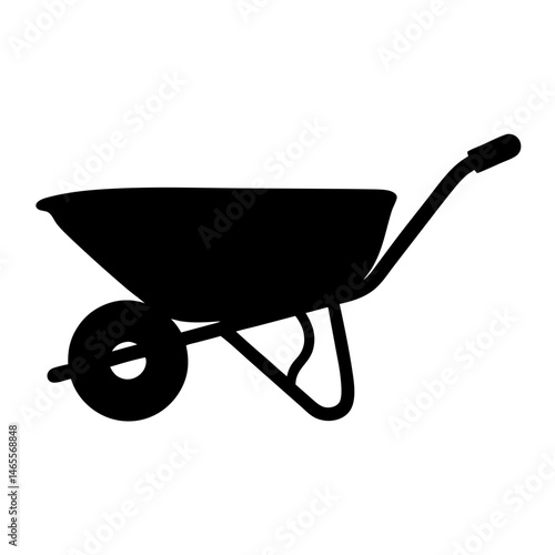 Black and white silhouette of a traditional wheelbarrow for gardening work