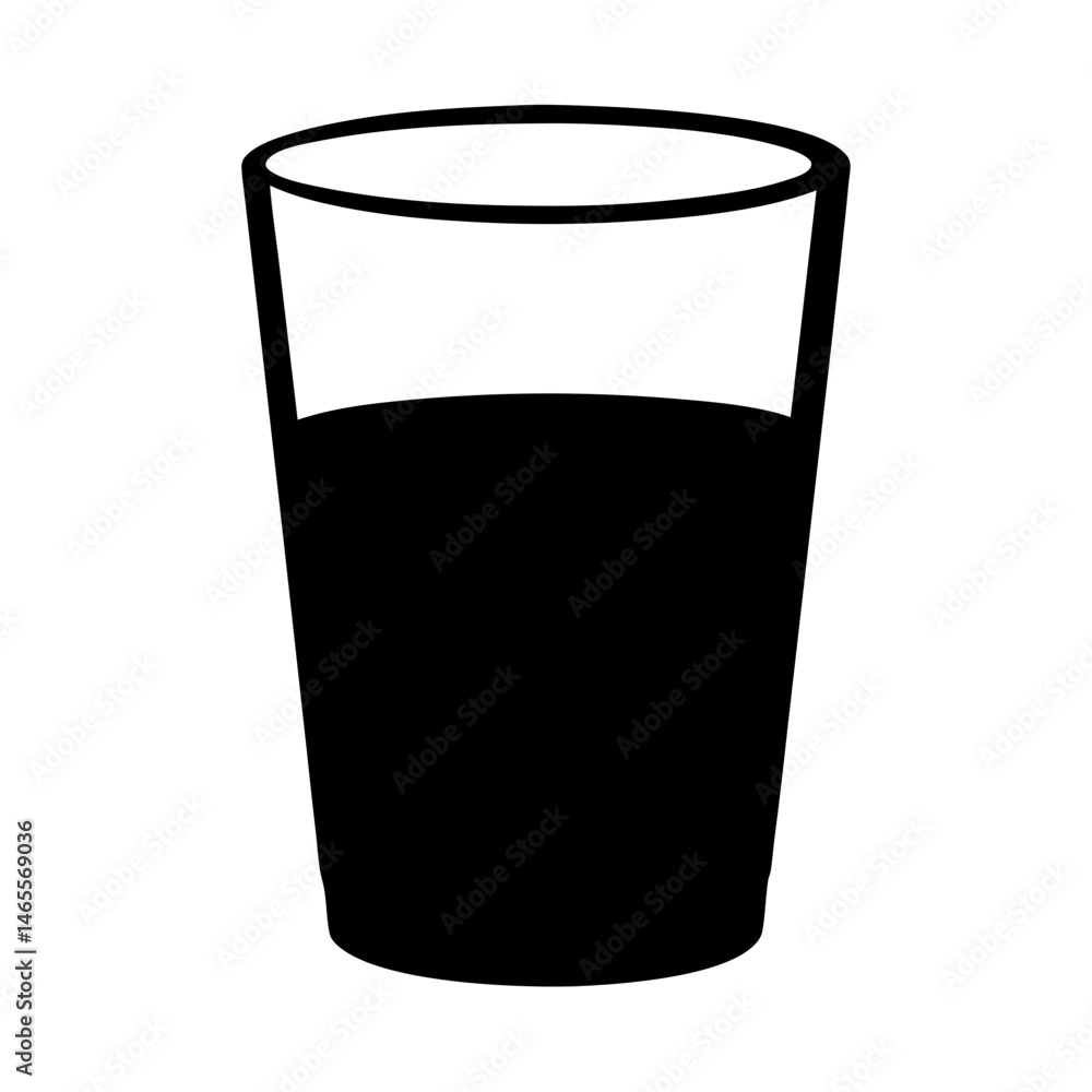 Monochrome minimalist depiction of a partially filled drinking glass illustration Monochrome minimalist depiction of a partially filled drinking glass illustration