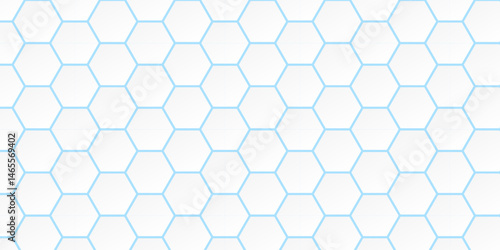 Abstract white futuristic hexagon with blue light. Abstract geometric hexagonal pattern. Hexa. Vector.
