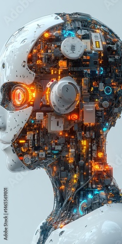 Wallpaper Mural Futuristic Robot Head Reveals Intricate Internal Systems and Advanced Technology, Showcasing a Complex Network of Circuits and Components Torontodigital.ca