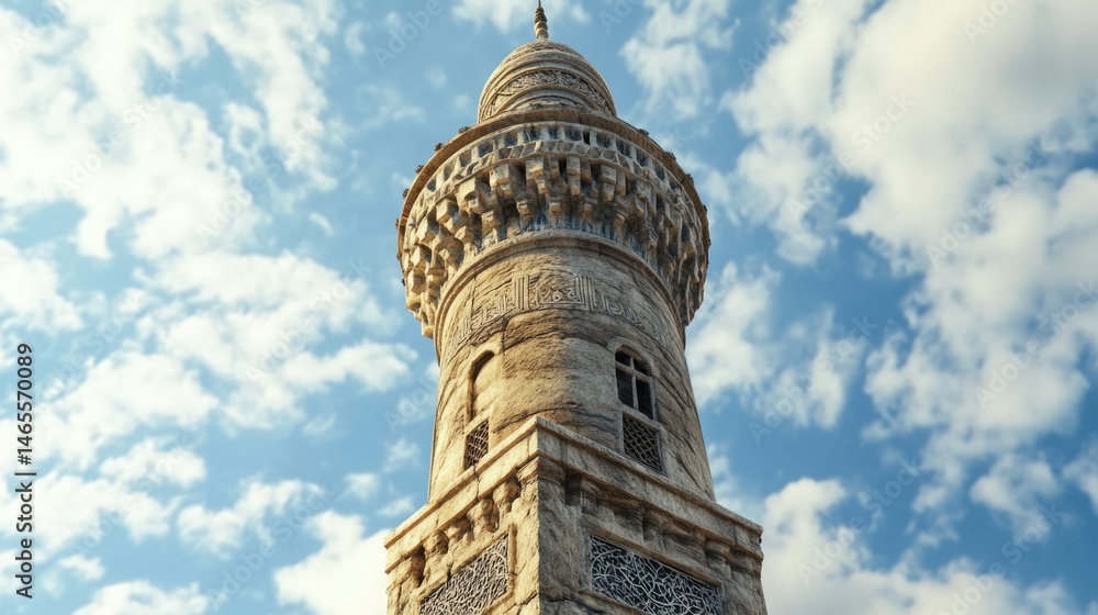 Obraz premium Ancient Minaret Towering Against a Cloudy Sky