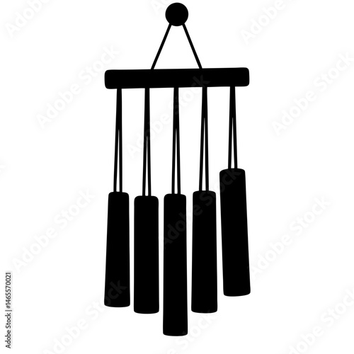 Silhouette of a minimalist wind chime with five cylindrical chimes hanging down