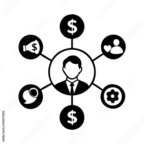 Business network infographic representing success and multiple business attributes