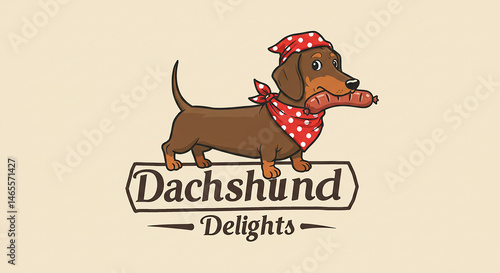 Wallpaper Mural Dachshund dog holding sausage in mouth wearing bandana and hat Torontodigital.ca
