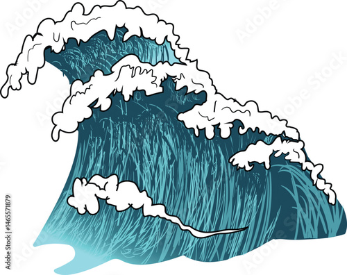 An ocean wave with white foam and dynamic flow is perfect for summer, beach, surf, and sea-themed projects. It is also great for posters, t-shirts, and digital assets.