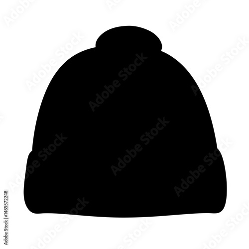 A stark black silhouette of a knitted winter hat with pompom on top